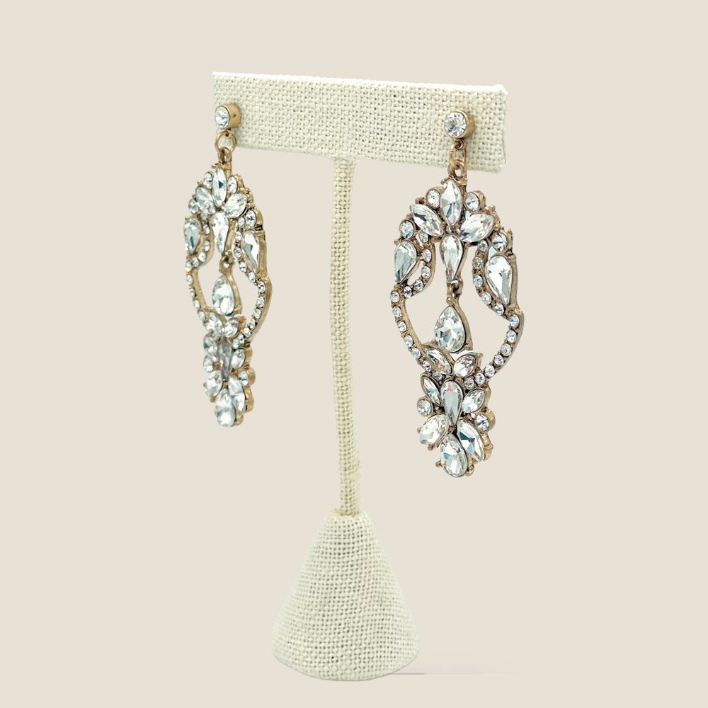 NEW Badgley Mischka Gold Crystal Drop Earrings Art Deco Bridal Chandelier - Picture 3 of 5